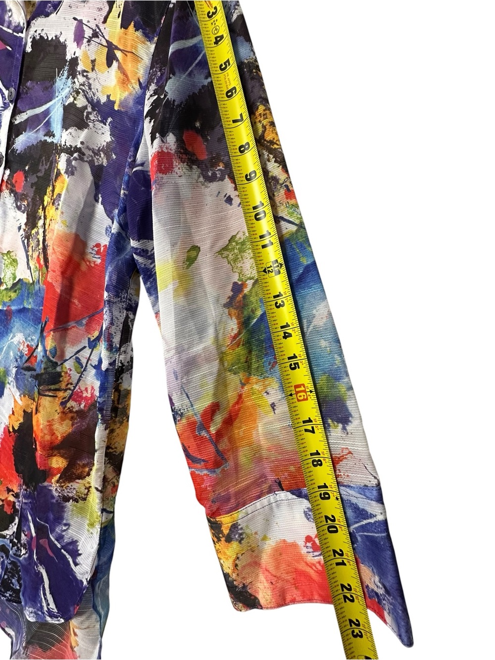 John Mark Womens XL  Abstract Art To Wear Button Up 3/4 Sleeve Tunic Artsy Sheer - Picture 7 of 8